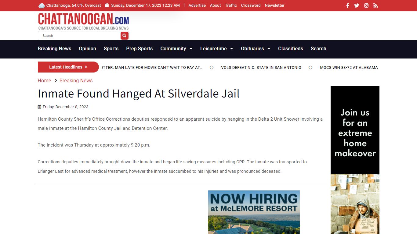 Inmate Found Hanged At Silverdale Jail - Chattanoogan.com